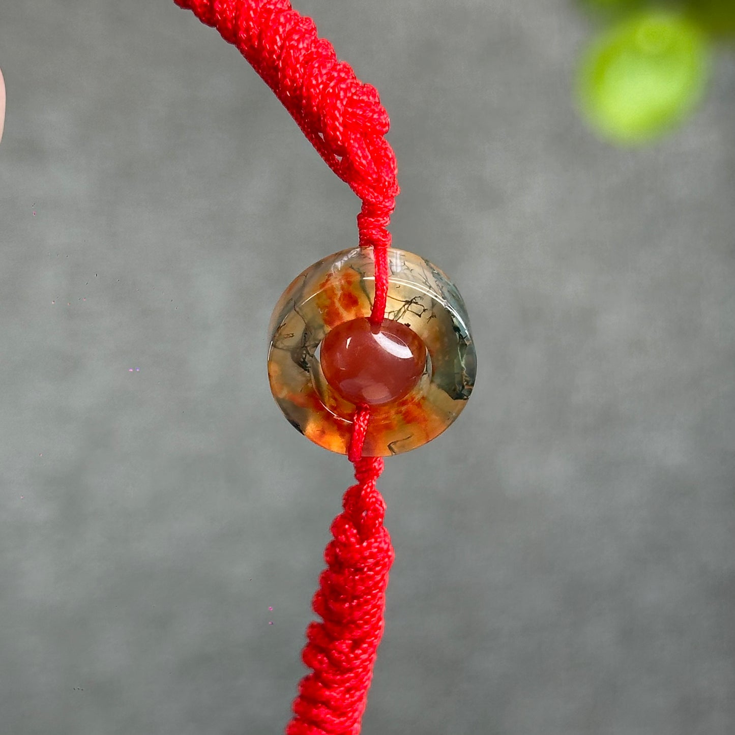 Natural Moss Agate Charm Briaded Bracelet