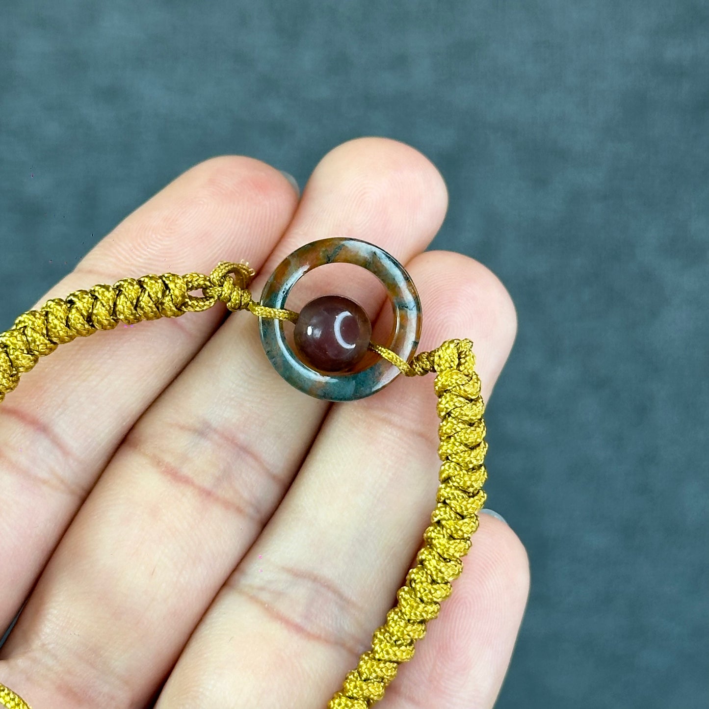 Natural Moss Agate Charm Briaded Bracelet
