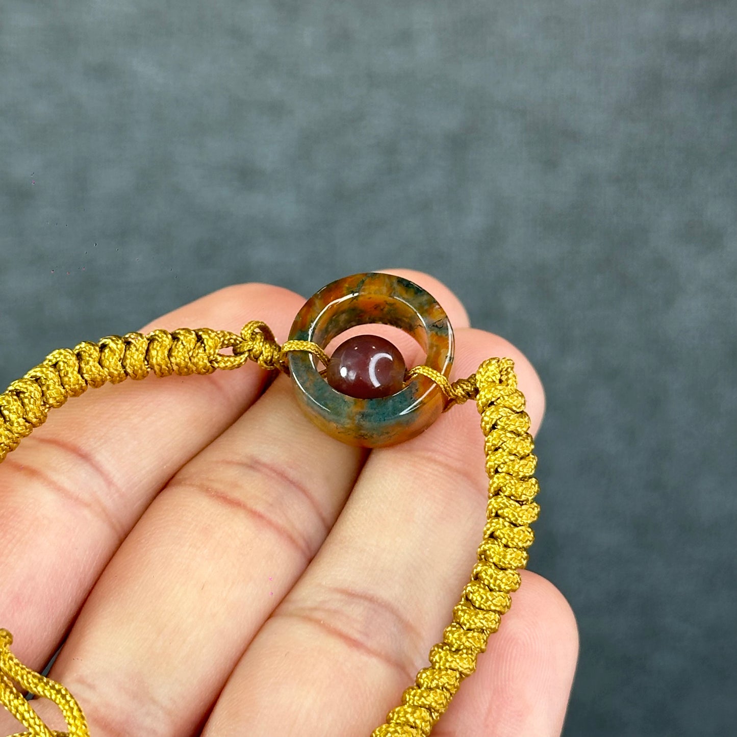 Natural Moss Agate Charm Briaded Bracelet