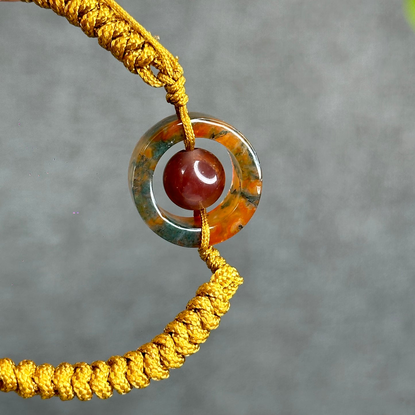 Natural Moss Agate Charm Briaded Bracelet