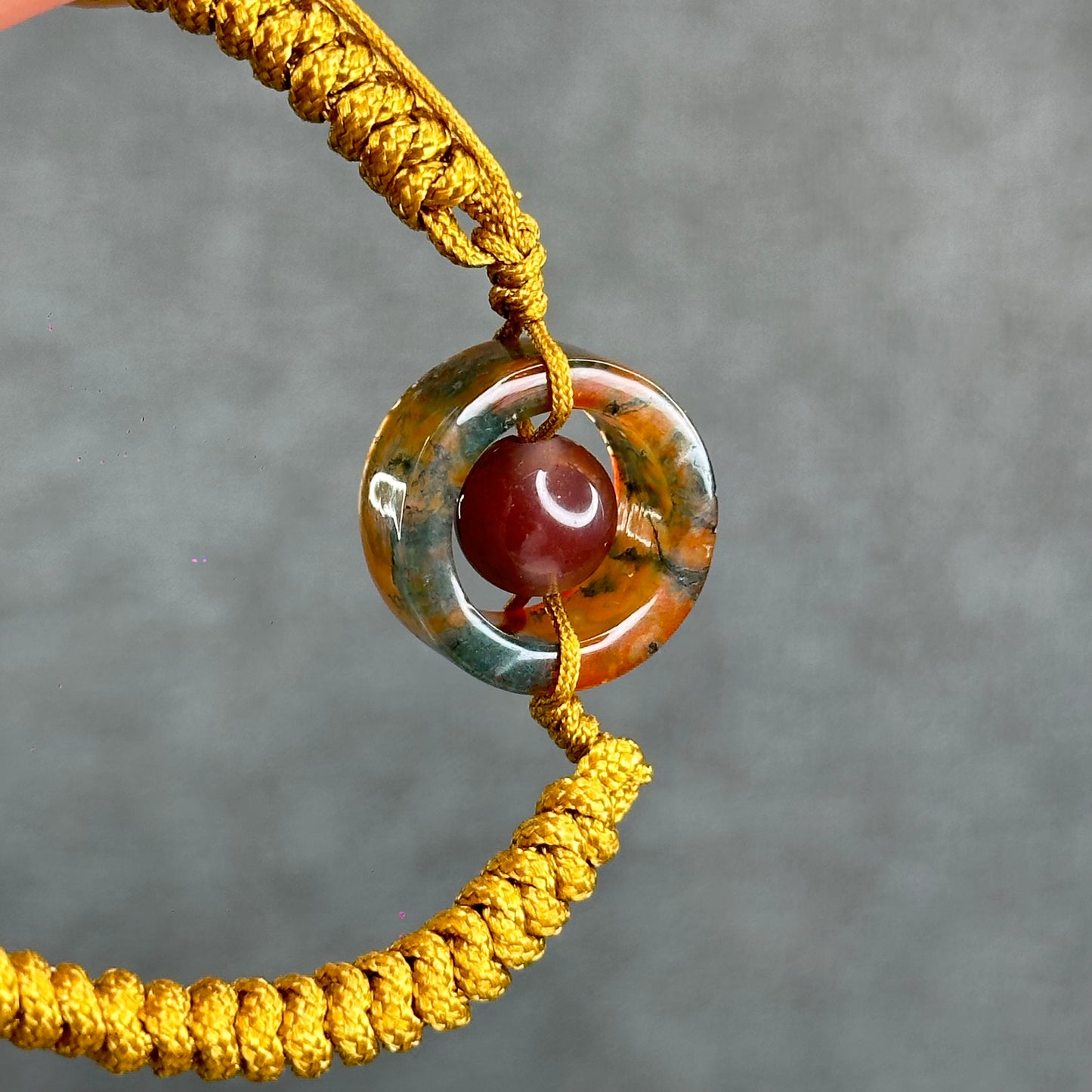 Natural Moss Agate Charm Briaded Bracelet