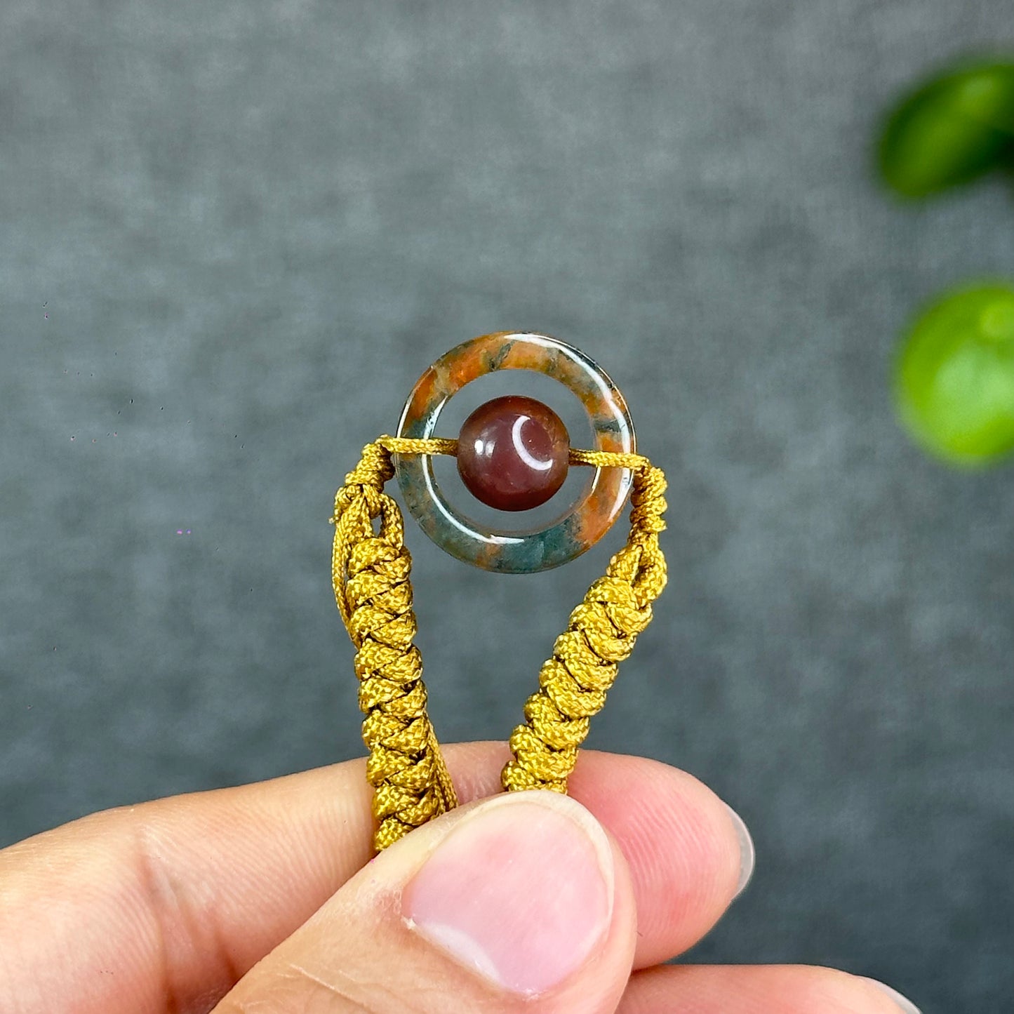 Natural Moss Agate Charm Briaded Bracelet