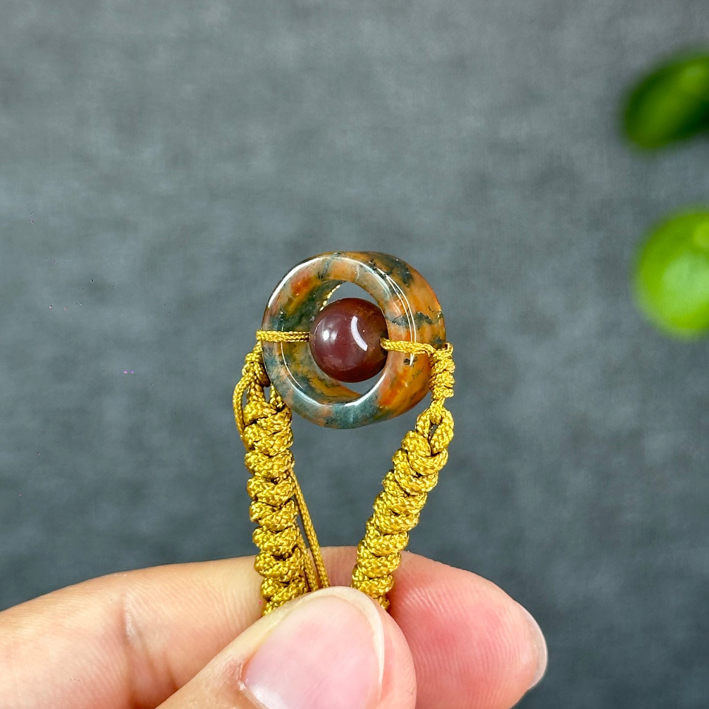 Natural Moss Agate Charm Briaded Bracelet