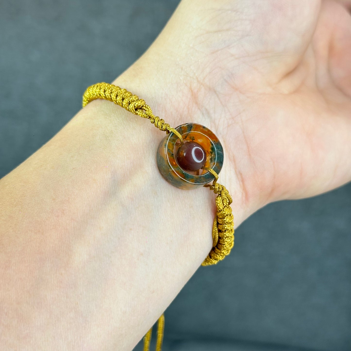 Natural Moss Agate Charm Briaded Bracelet