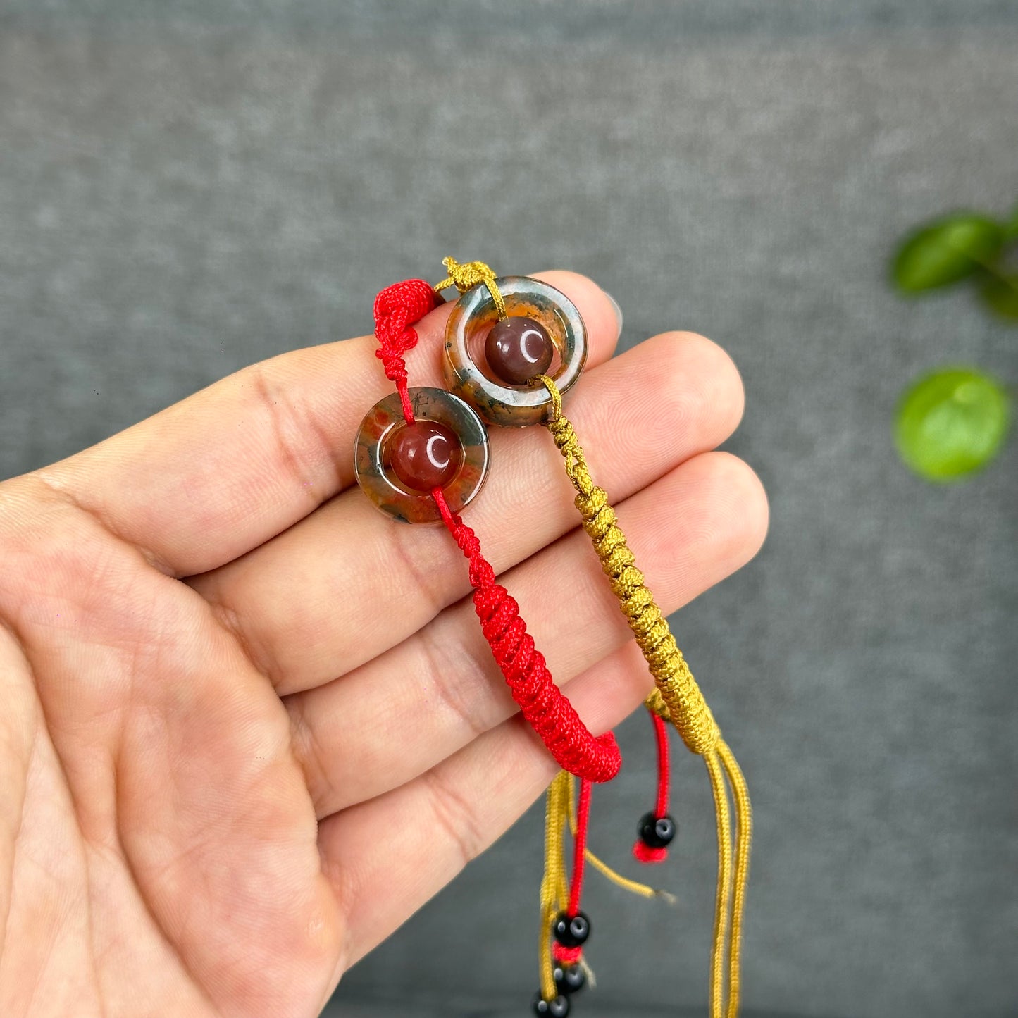 Natural Moss Agate Charm Briaded Bracelet
