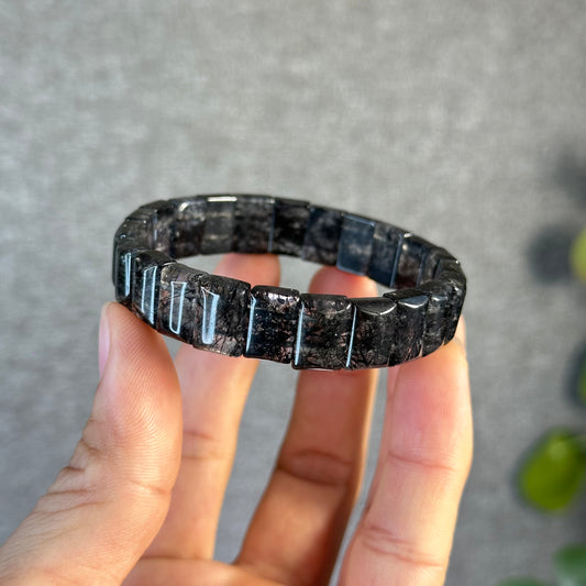 Black Rutilated Quartz Flat Style Bracelet
