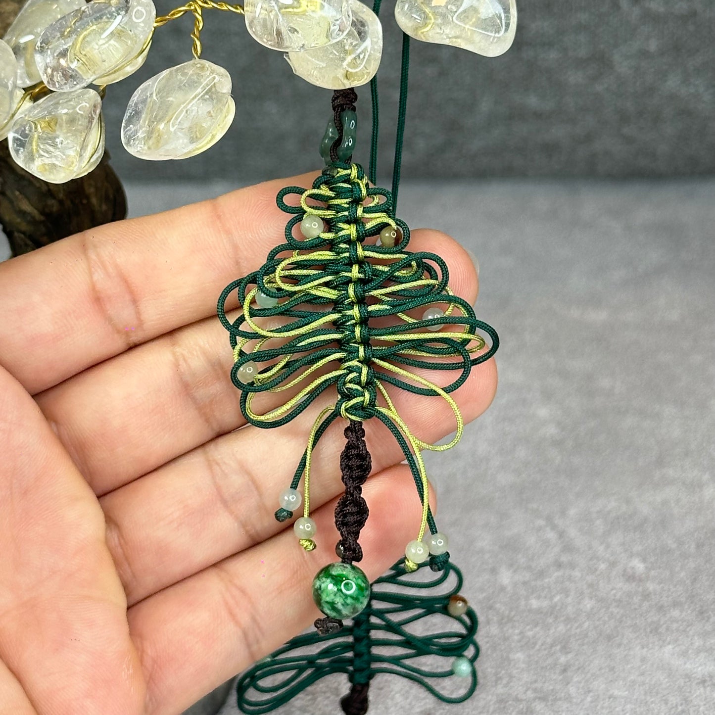 Natural Blue Water Jadeite Jade Hand Braided Christmas Tree