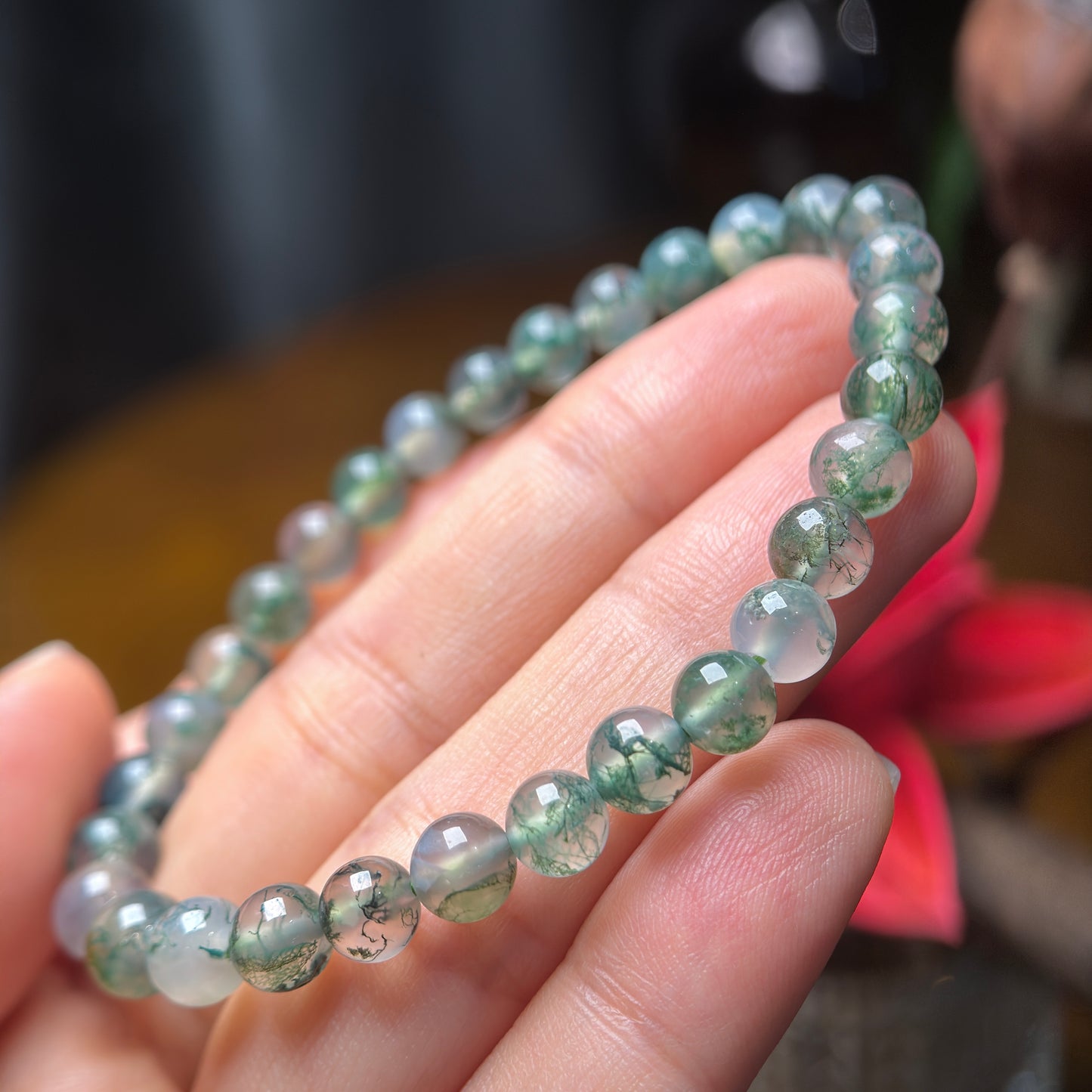 Natural Moss Agate Bracelet Size 6 mm