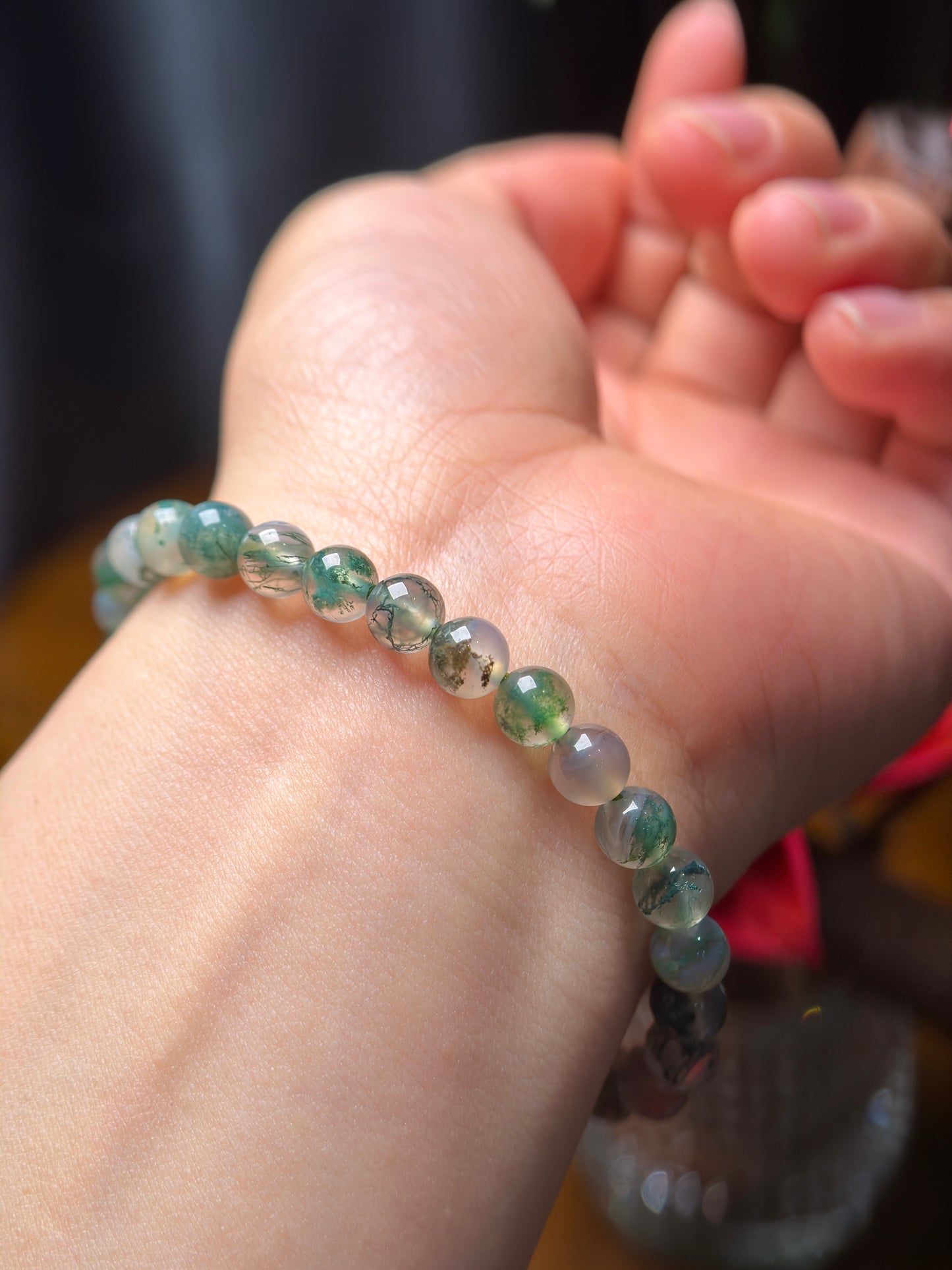 Natural Moss Agate Bracelet Size 6 mm