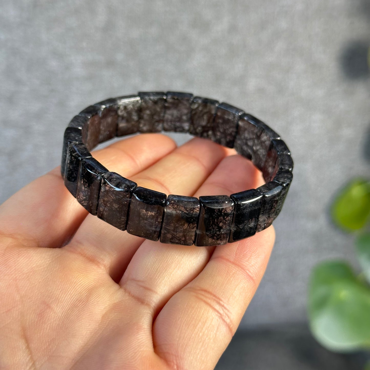 Black Rutilated Quartz Flat Style Bracelet