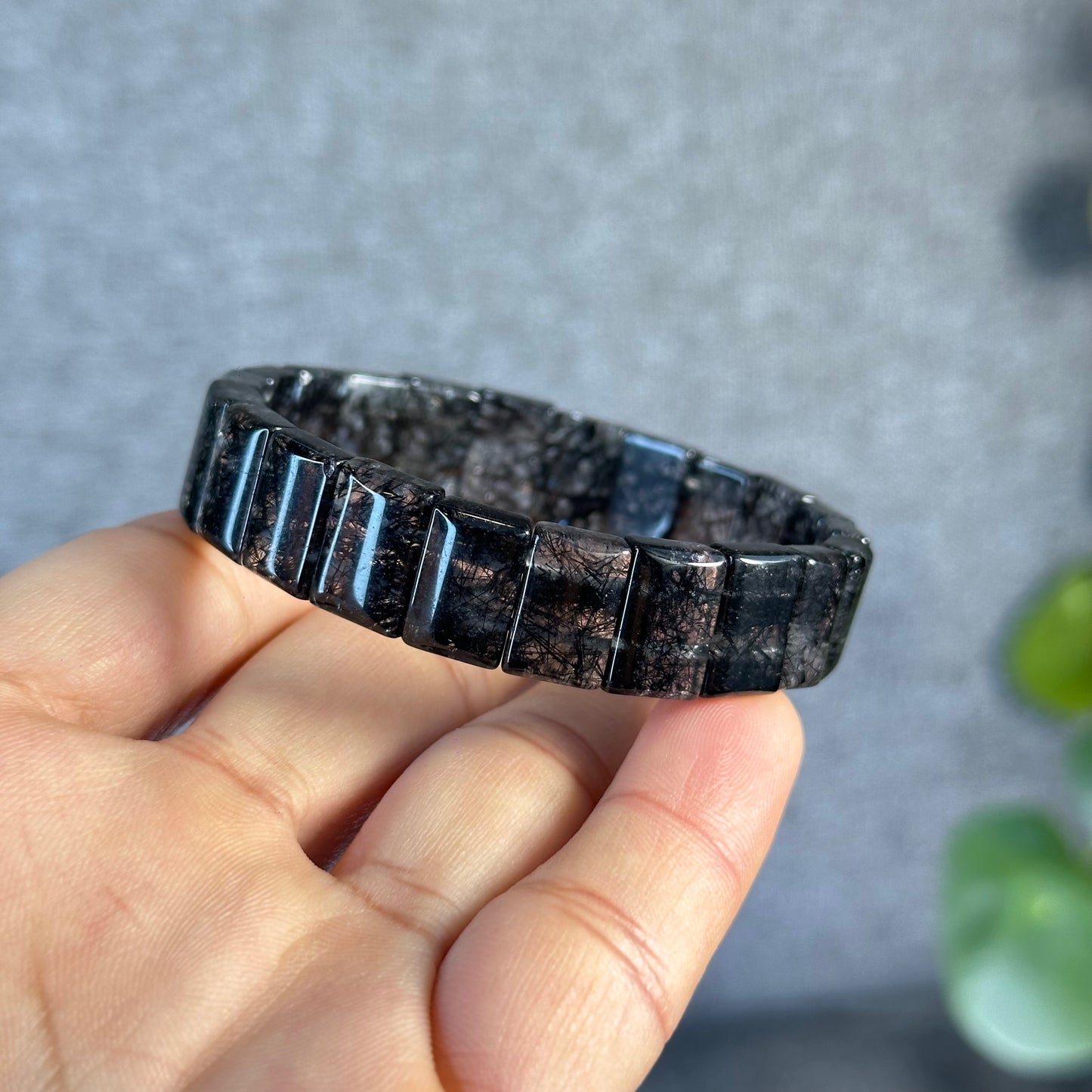 Black Rutilated Quartz Flat Style Bracelet