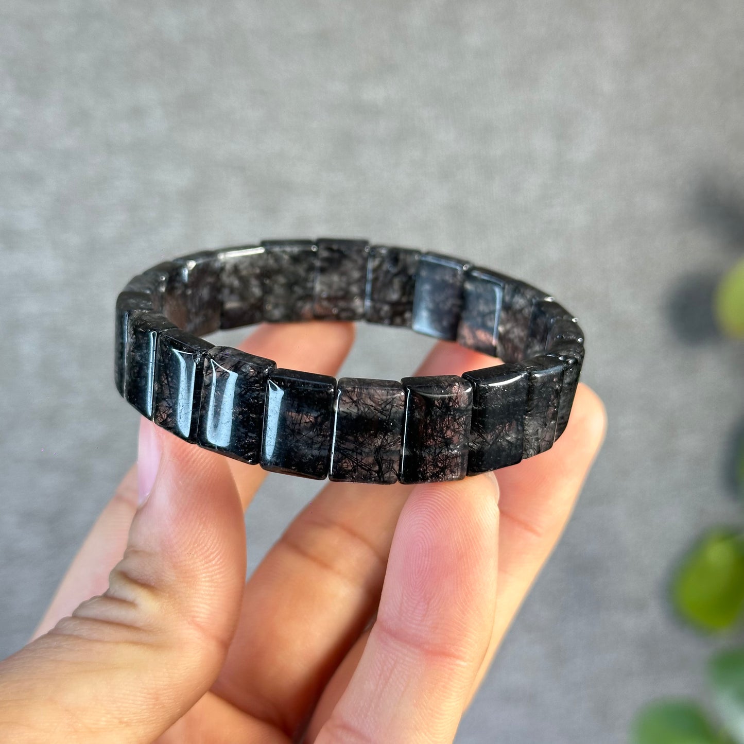 Black Rutilated Quartz Flat Style Bracelet