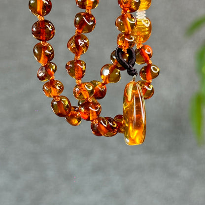 Natural Amber Necklace and Bracelet with Pendant for Kids