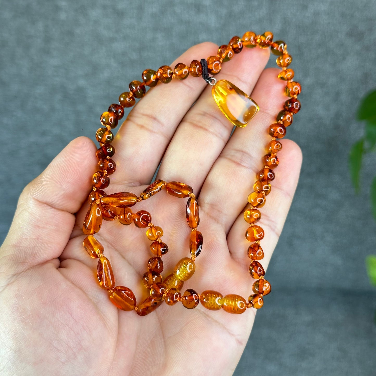 Natural Amber Necklace and Bracelet with Pendant for Kids