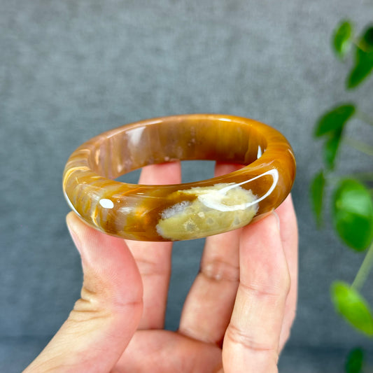 Colourful Natural Chalcedony Bangle Leaf Style Size 54.8 mm