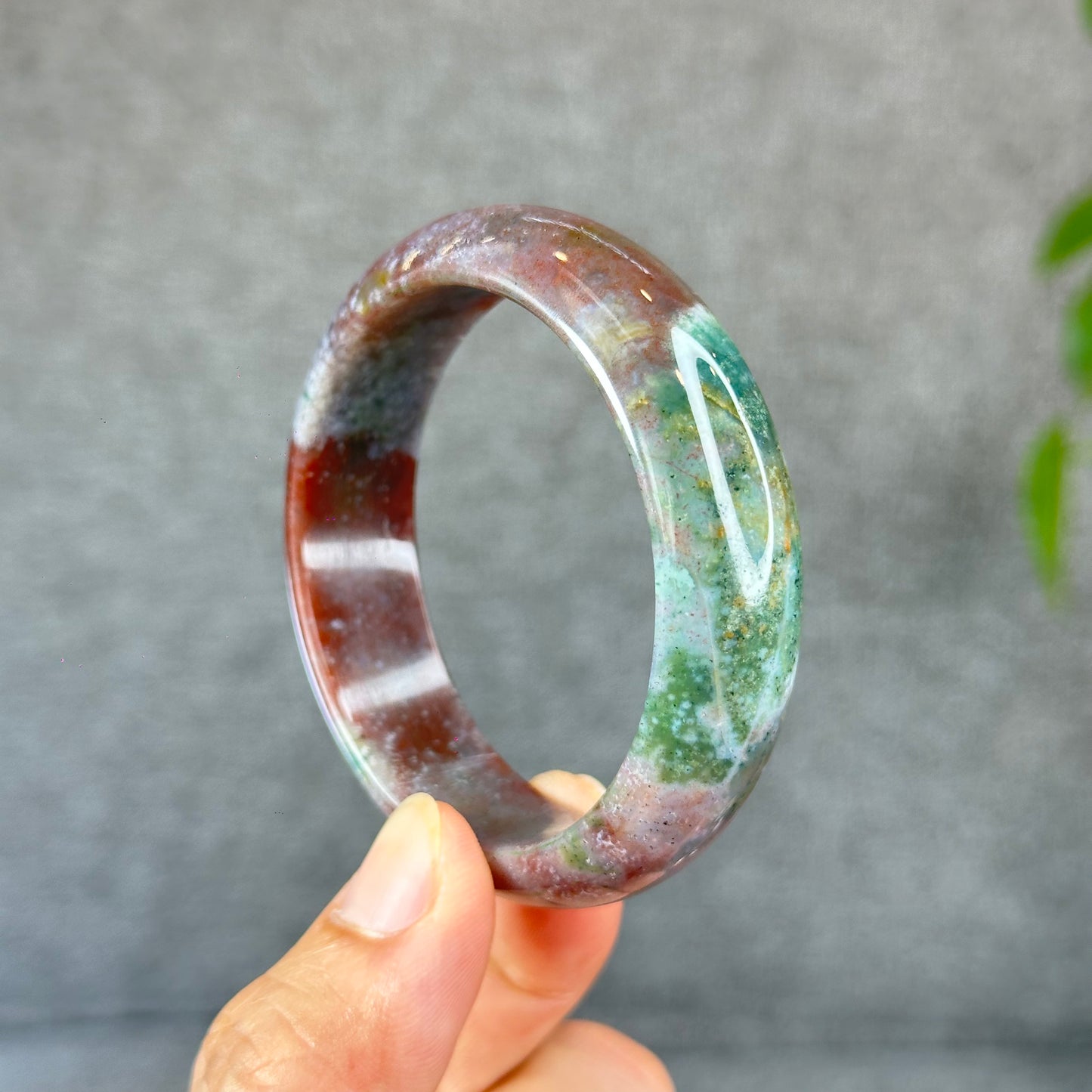 Colourful Natural Chalcedony Bangle Leaf Style Size 52 mm