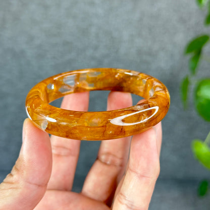 Natural Fire Quartz Golden Healer Bangle Leaf Style Size 57.5 mm