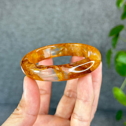 Natural Fire Quartz Golden Healer Bangle Leaf Style Size 57.5 mm