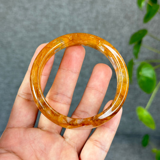 Natural Fire Quartz Golden Healer Bangle Leaf Style Size 57.5 mm