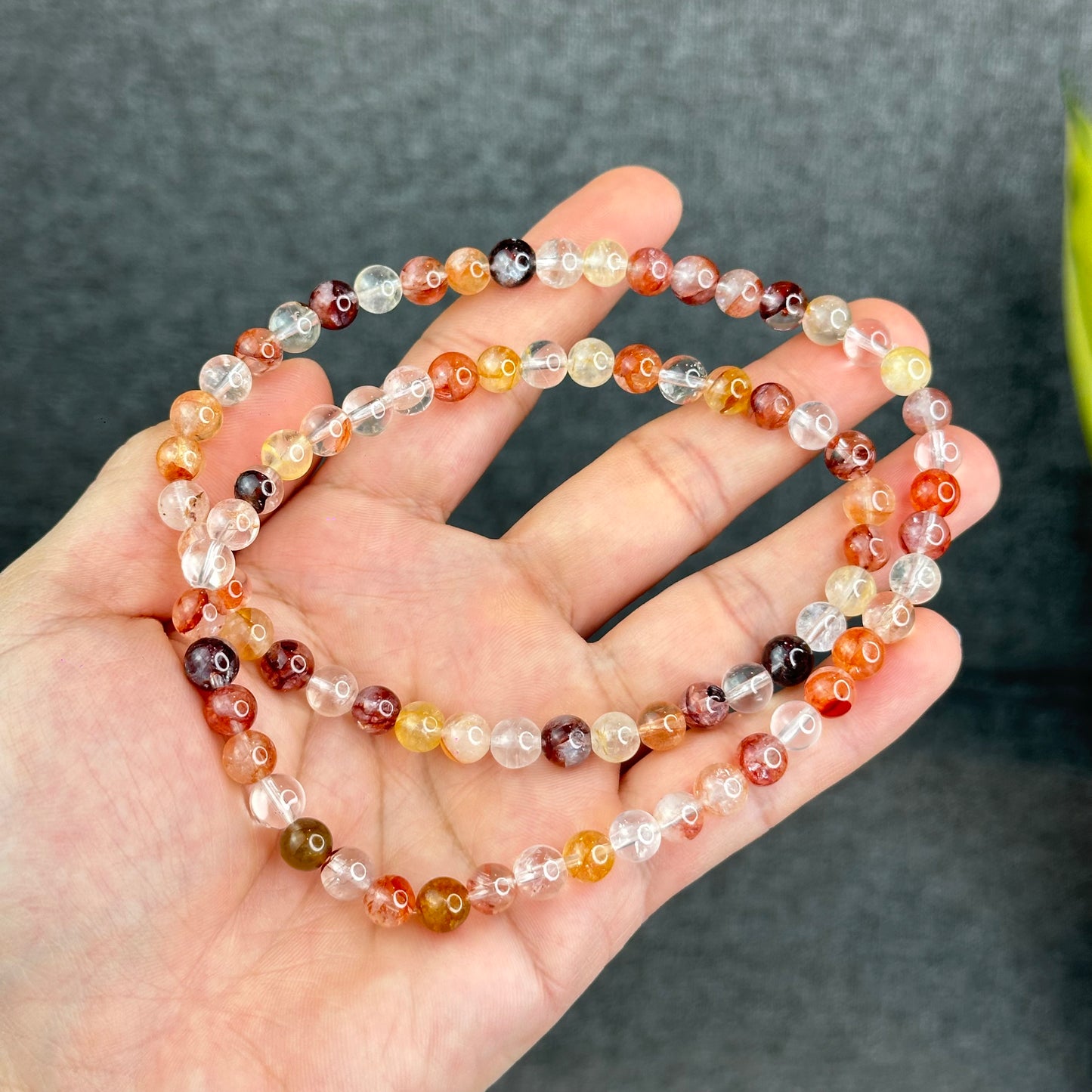 Natural Fire Quartz Triple Wrap Bracelet Size 7 mm