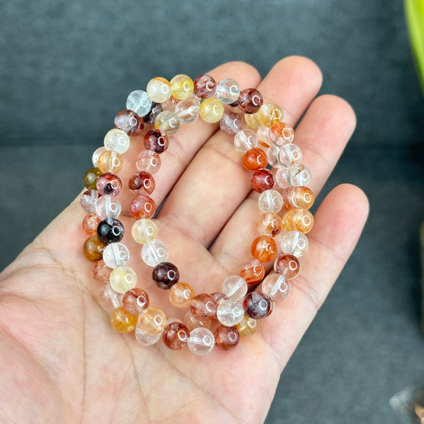 Natural Fire Quartz Triple Wrap Bracelet Size 7 mm