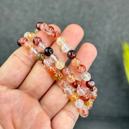 Natural Fire Quartz Triple Wrap Bracelet Size 7 mm