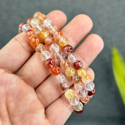 Natural Fire Quartz Triple Wrap Bracelet Size 7 mm
