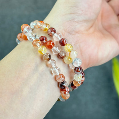 Natural Fire Quartz Triple Wrap Bracelet Size 7 mm
