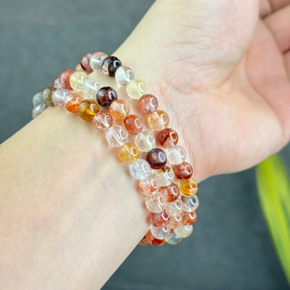 Natural Fire Quartz Triple Wrap Bracelet Size 7 mm
