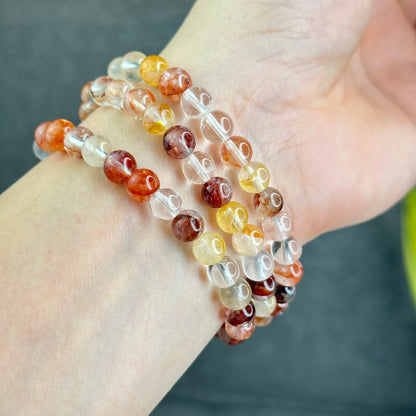 Natural Fire Quartz Triple Wrap Bracelet Size 7 mm