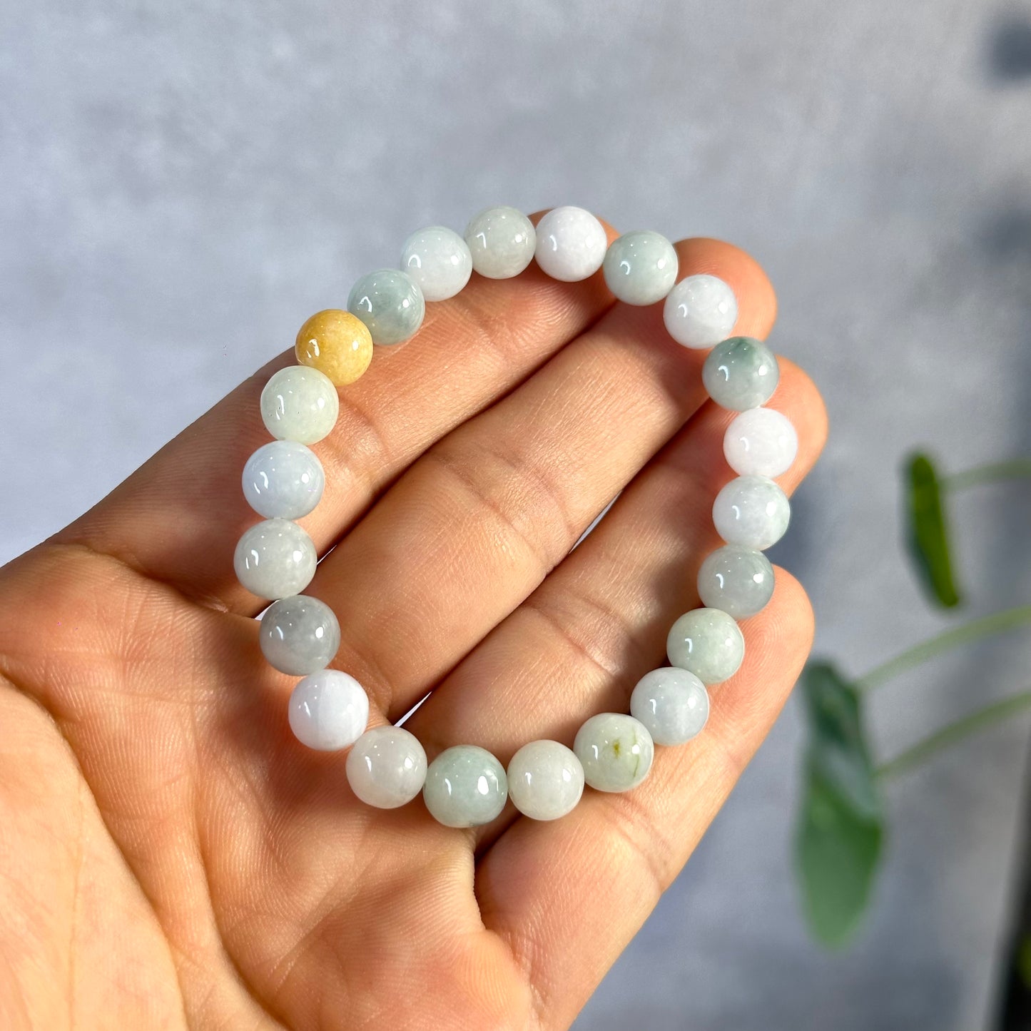 Ivory Mix Natural Jadeite Jade Bracelet Size 8 mm