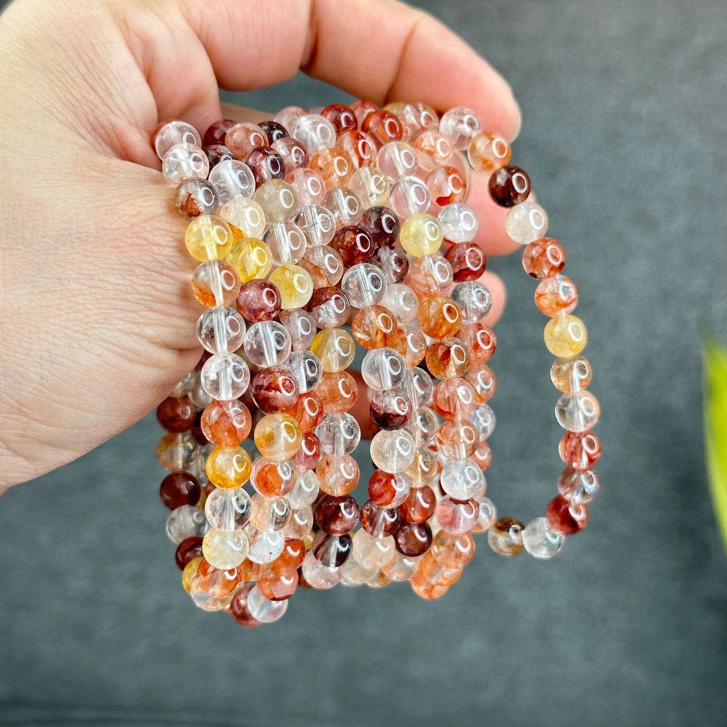 Natural Fire Quartz Triple Wrap Bracelet Size 7 mm