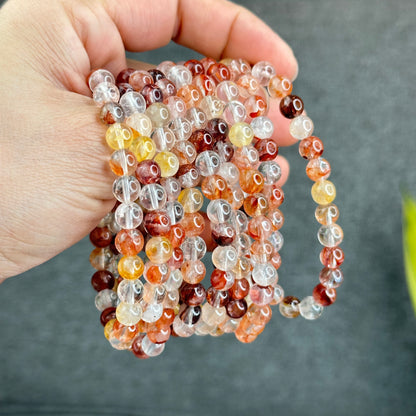 Natural Fire Quartz Triple Wrap Bracelet Size 7 mm