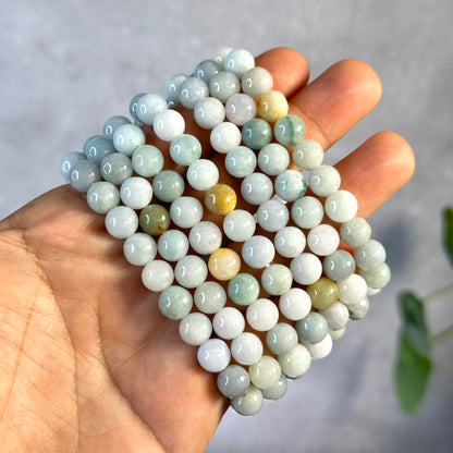 Ivory Mix Natural Jadeite Jade Bracelet Size 8 mm