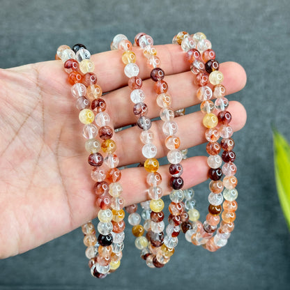 Natural Fire Quartz Triple Wrap Bracelet Size 7 mm