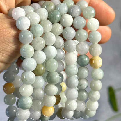 Ivory Mix Natural Jadeite Jade Bracelet Size 8 mm