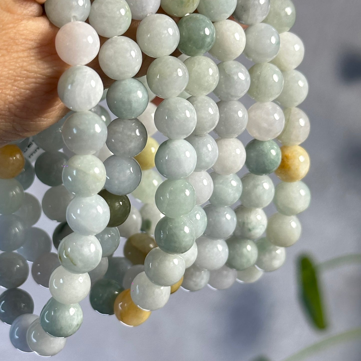 Ivory Mix Natural Jadeite Jade Bracelet Size 8 mm