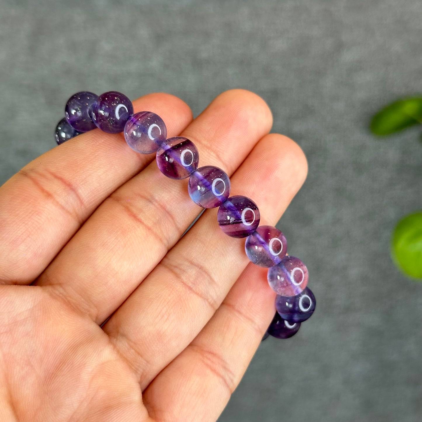 Natural Fluorite with Pyrite Bracelet Size 10 mm