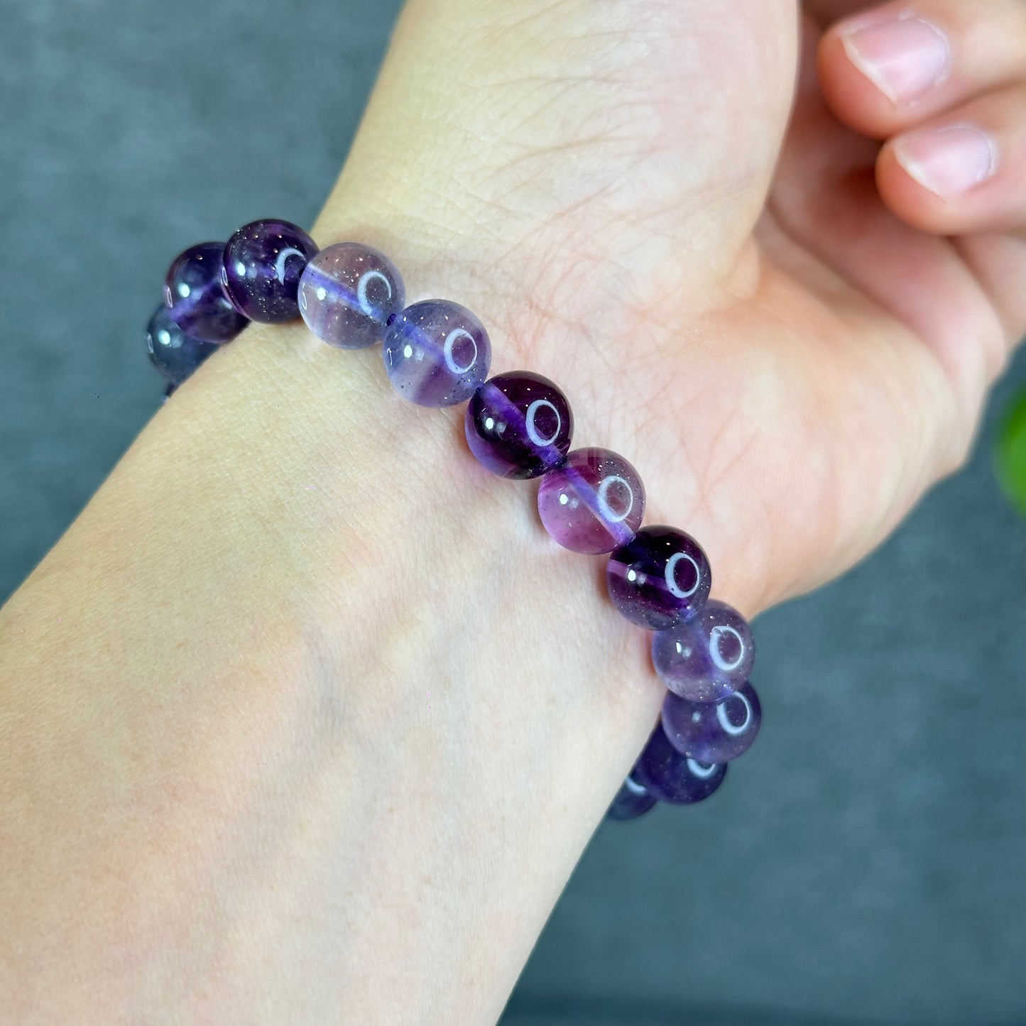 Natural Fluorite with Pyrite Bracelet Size 10 mm