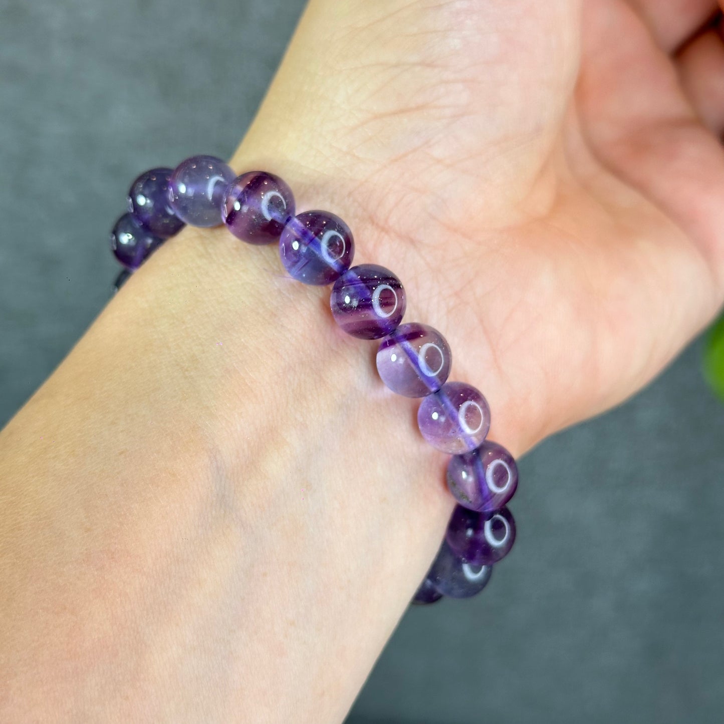 Natural Fluorite with Pyrite Bracelet Size 10 mm