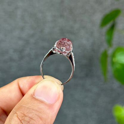 Pixiu Natural Tourmaline Ring in 10 k White Gold Setting Size 1.7