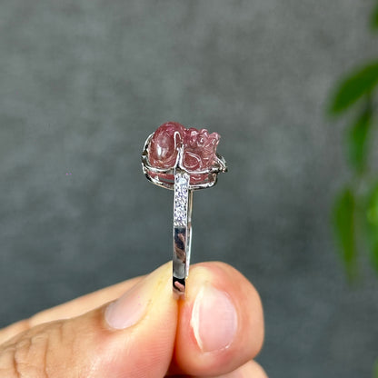 Pixiu Natural Tourmaline Ring in 10 k White Gold Setting Size 1.7