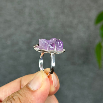 Pixiu Natural Amethyst Ring in Silver with White Stone Setting Size 1.65