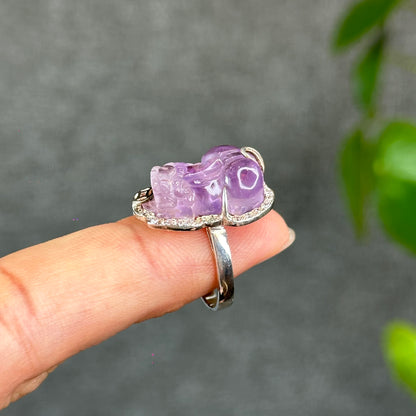 Pixiu Natural Amethyst Ring in Silver with White Stone Setting Size 1.65