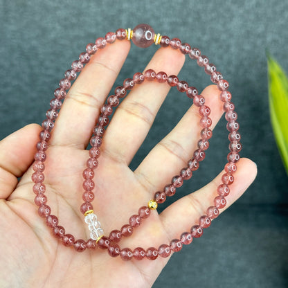 Natural Pink Strawberry Quartz Triple Wrap Bracelet Size 6 mm