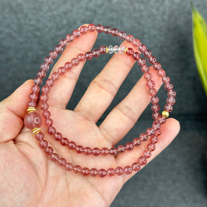 Natural Pink Strawberry Quartz Triple Wrap Bracelet Size 6 mm
