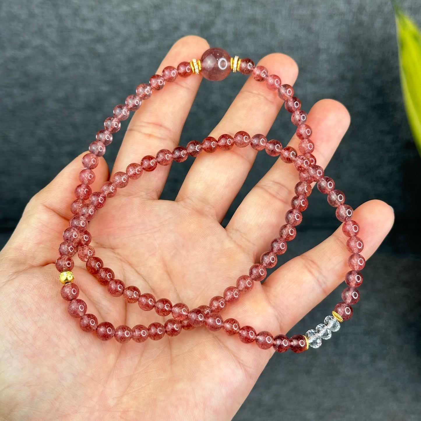 Natural Pink Strawberry Quartz Triple Wrap Bracelet Size 6 mm