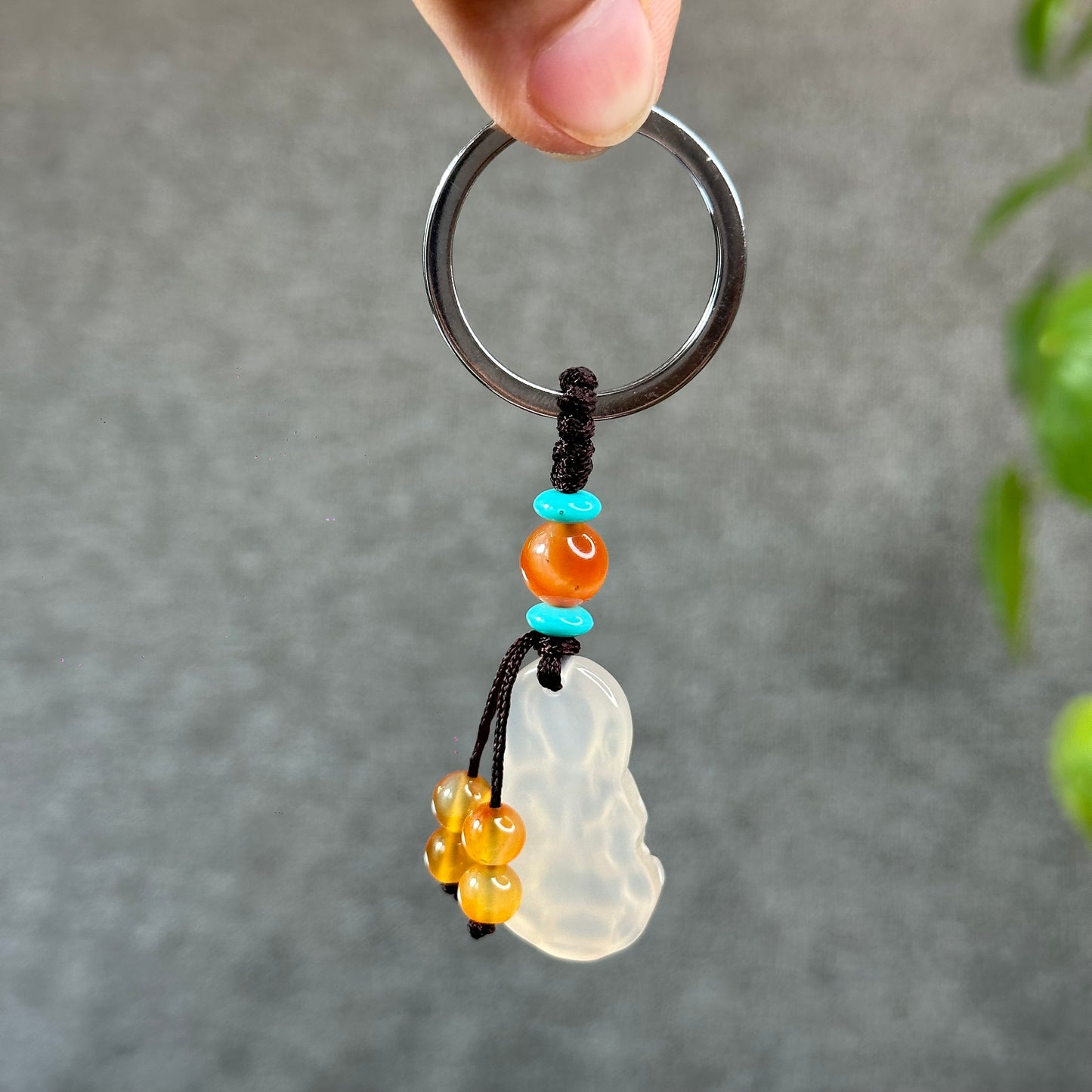 Quan Yin Buddha Natural White Agate Accessory with Metal Hoop