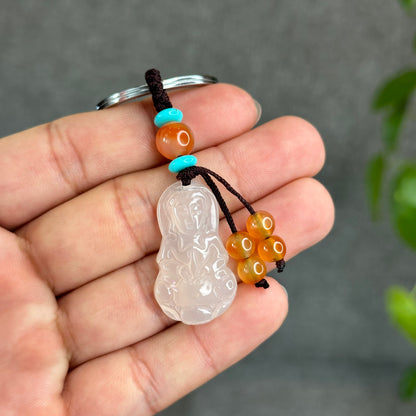 Quan Yin Buddha Natural White Agate Accessory with Metal Hoop