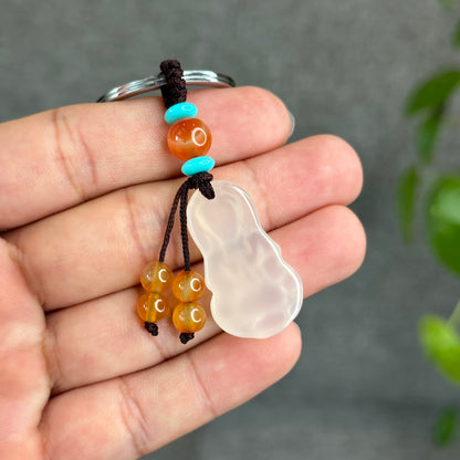 Quan Yin Buddha Natural White Agate Accessory with Metal Hoop